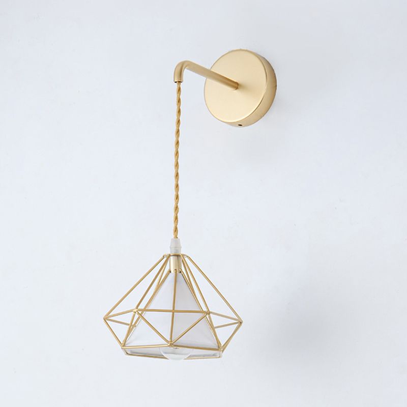 Modern Metal Wall Sconce Diamond Shape Wall Light with Fabric Shade for Bedroom