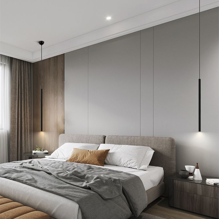 Cylinder Shape Metal Pendant Lights Contemporary Style Hanging Lamps in Black