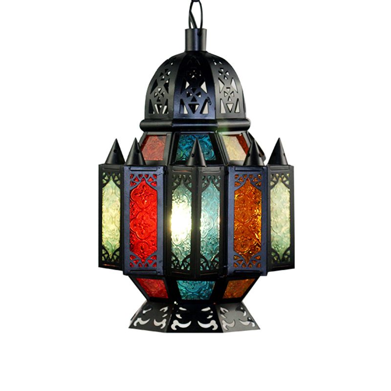 Black Carved Pendant Lamp Arab Metal 1 Bulb Dining Room Suspended Lighting Fixture