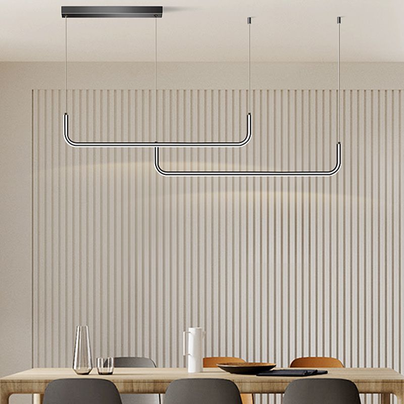 Idées d'éclairage d'île linéaire de forme moderne pendentifs îles métalliques en noir