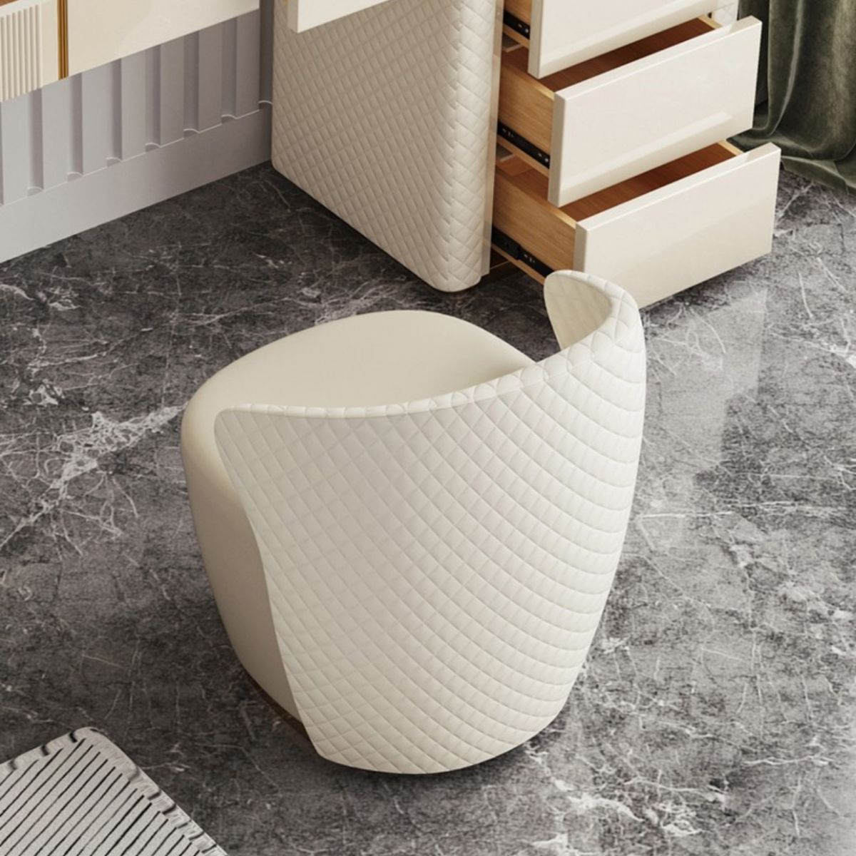 5 Storage Drawers Vanity Set Straight Feet Dresser with Padded Stool