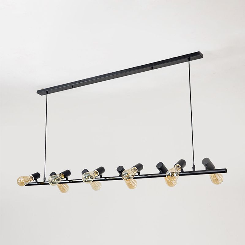 Metal Linear Pendant Lighting Industrial Island Light Fixtures in Black for Restaurant