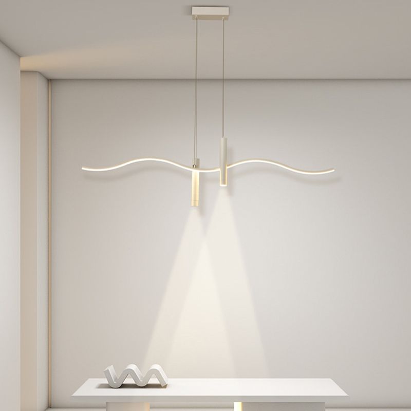 Unique Shape Hanging Lamp Modern 3 Lights Island Chandelier Lights in White Finish