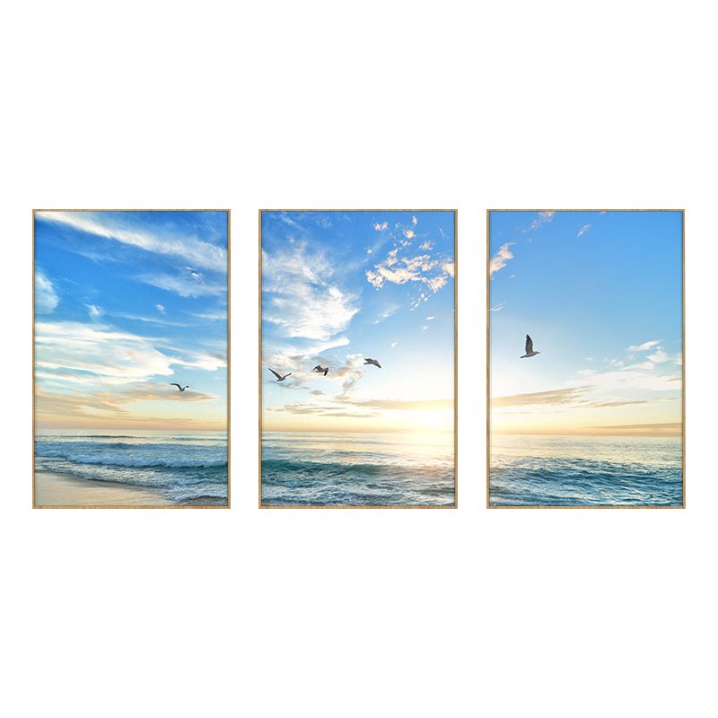 Multi-Piece Seaside Scene Painting Canvas Contemporary Wall Decor for Bedroom, Set of Three