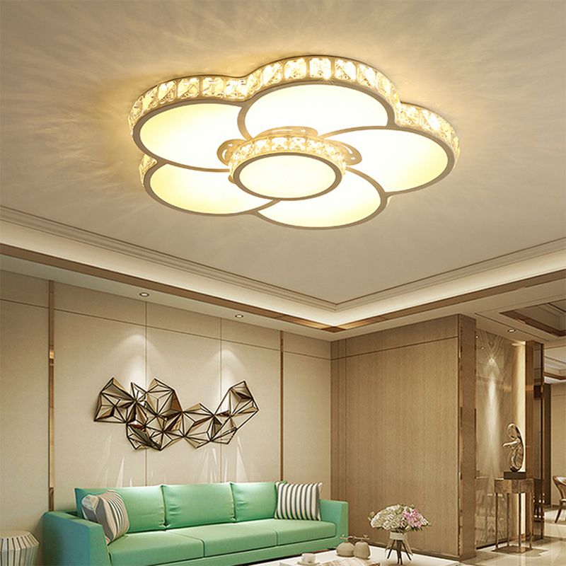 White Floriated LED Ceiling Light in Modern Creative Style Crystal Indoor Flush Mount with Acrylic Shade