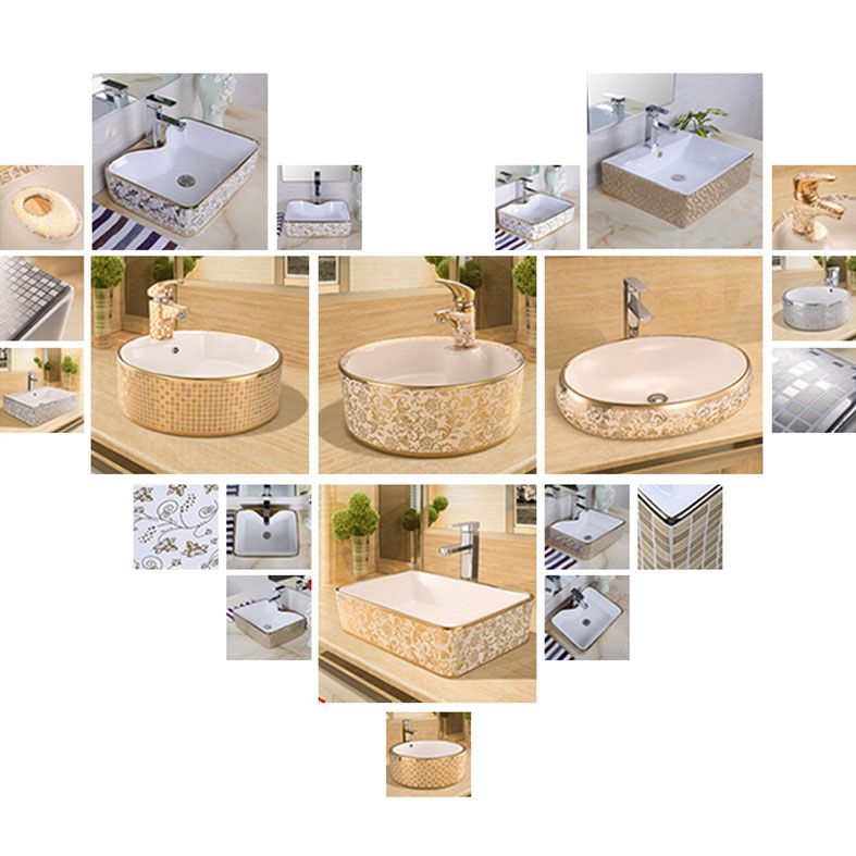 Glam Vessel Lavatory Sink Oval Porcelain with Faucet Vessel Sink