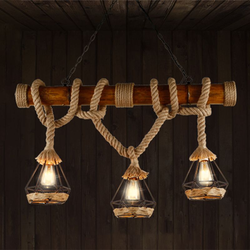 Vintage Hemp Rope Pendant Light American Industrial Hanging Light for Loft Living Room