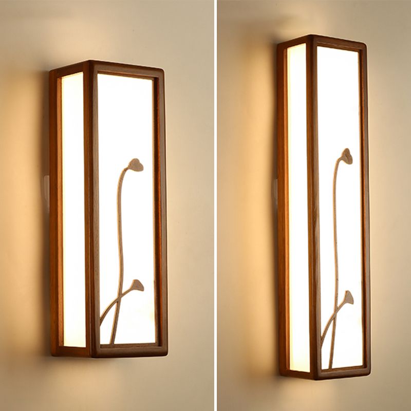 Modern Style Rectangular Shape Wall Sconce Wood 1 Light Sconces for Living Room