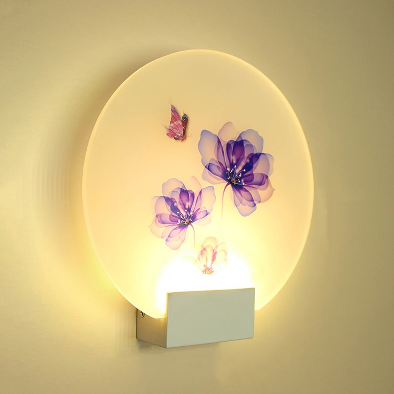 Round Shape Metal Wall Lighting Idea Kids Style 1 Light Wall Light Fixture in White