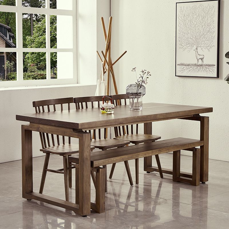 Rectangular Solid Wood Brown Table Modern Furniture with Double Pedestal