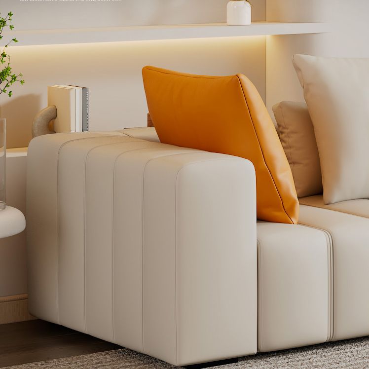 Contemporary White Sectional Sofa with Square Arms and Channel Back