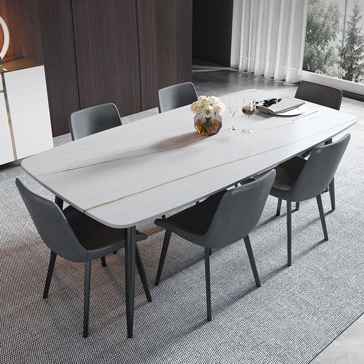 Mesa de comedor de piedra sinterizada 4 Piernas Mesa de rectángulo de base de acero de carbono negro para el hogar