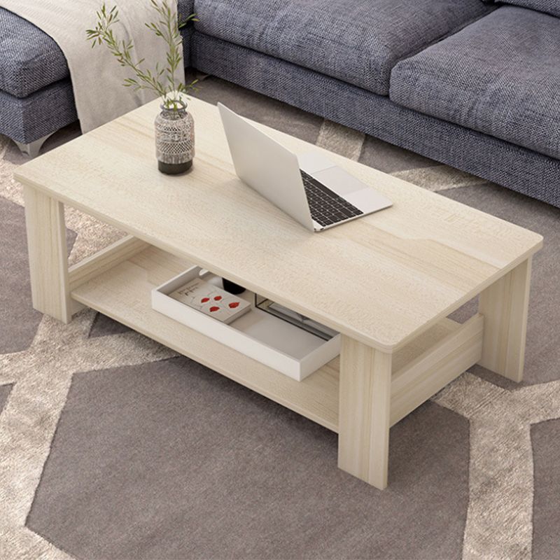 Contemporary Wooden with Storage Shelf Rectangular Single Coffee Table