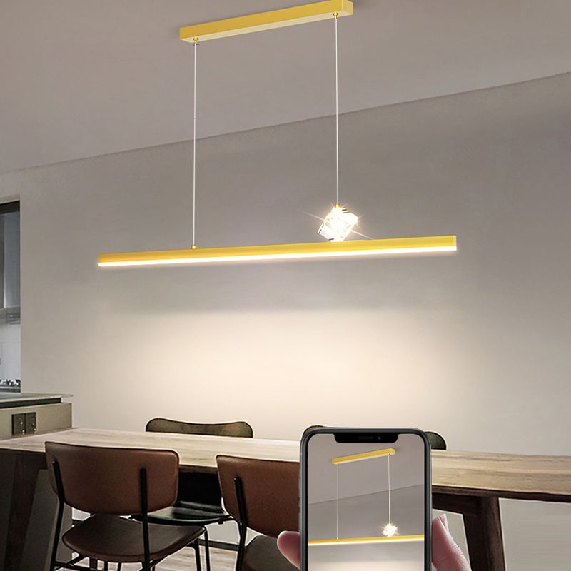 Gold LED Island Light Crystal Island Hanging Light with Acrylic Shade for Living Room