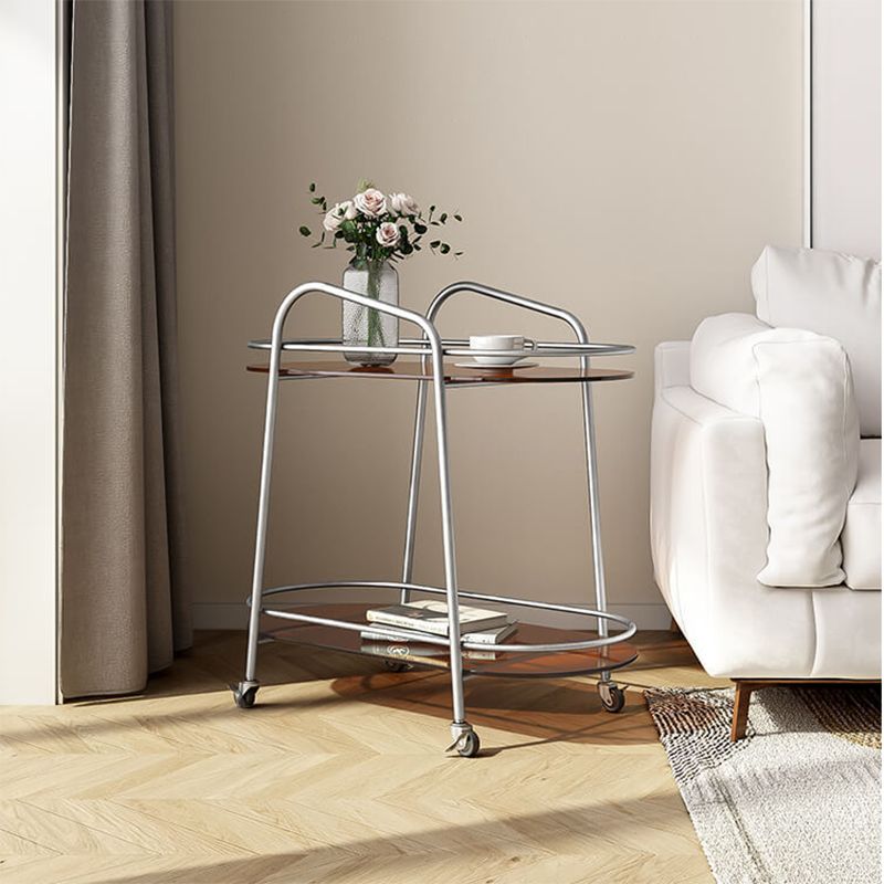 Modernistic Side Table Glass with Storage Oval Double Tier Living Room