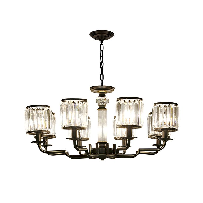 Black Finish Pendant Lamp Minimalist Crystal Cylinder Hanging Chandelier for Bedroom