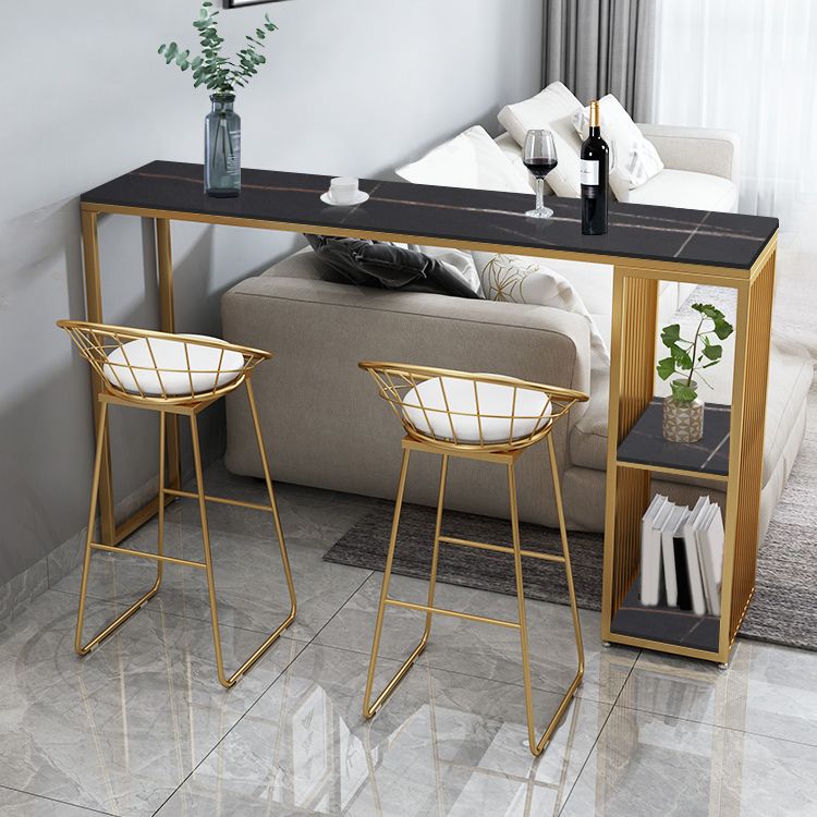 Glam 1/3 Pieces Bar Table Set Rectangle Stone Counter Table with High Stools for Balcony