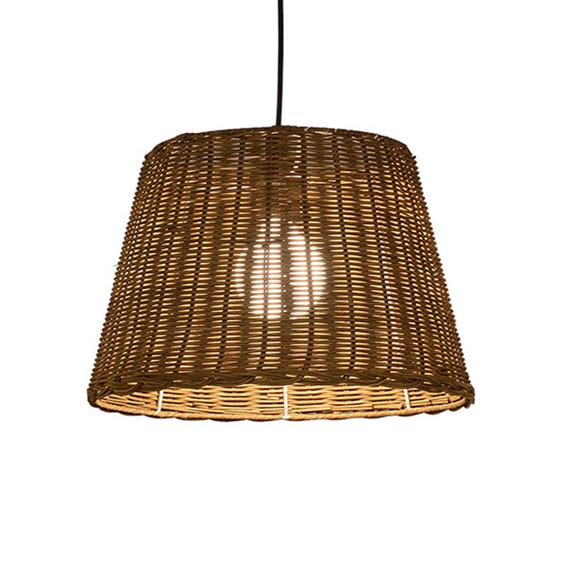 Orba da secchio Ampiccamento del soffitto Light Asia Stile asiatico Rattan 9,5 "/13" Larghezza 1 Lampada a ciondolo leggera in beige per sala da pranzo