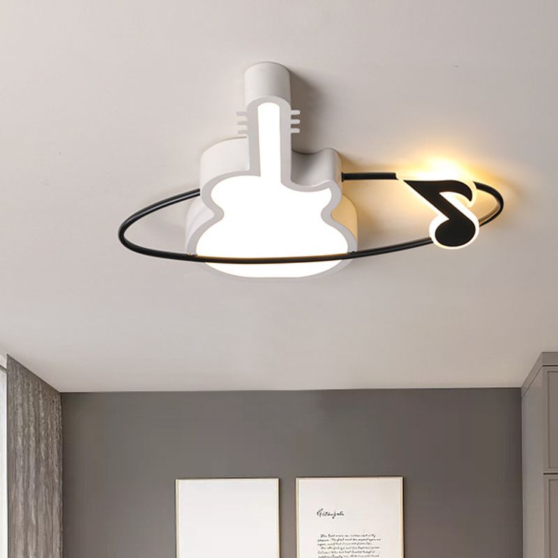 Iluminación empotrada para guitarra acrílica, accesorio LED blanco contemporáneo montado en el techo con nota musical para dormitorio en luz blanca/cálida
