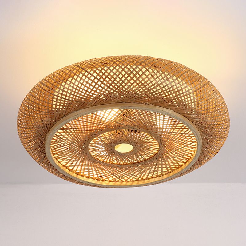 Plafonniers à montage encastré à tambour arrondi japonais plafonnier à montage encastré en bambou pour chambre à coucher