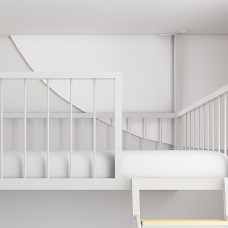 Metal Loft Bed Scandinavian White/Black Kids Bed with Built-In Ladder and Guardrail