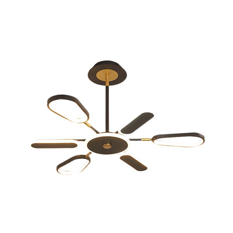 6/8 Bulbs Bedroom Chandelier Lamp Minimalist Black Ceiling Light with Ellipse Metallic Shade