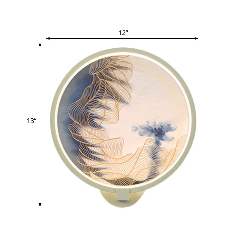 Rounded Acrylic Mountain Wall Lighting Chinese LED White Wall Mural Lamp for Living Room