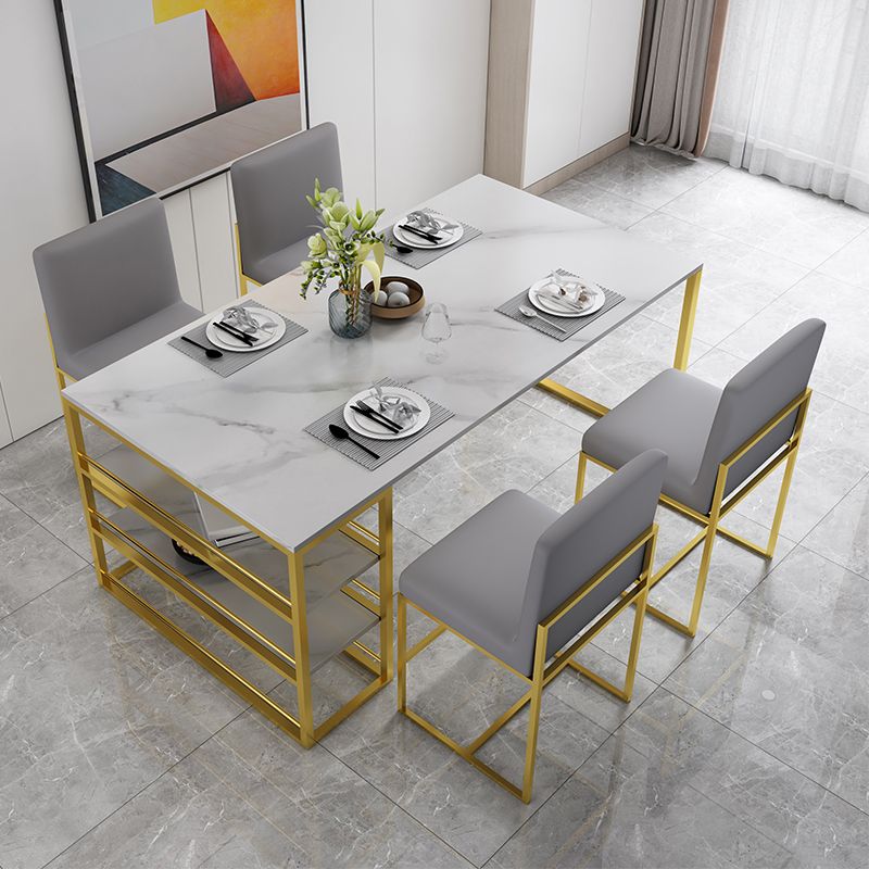 Metal and Slate Table Contemporary Family Rectangular Dining Table