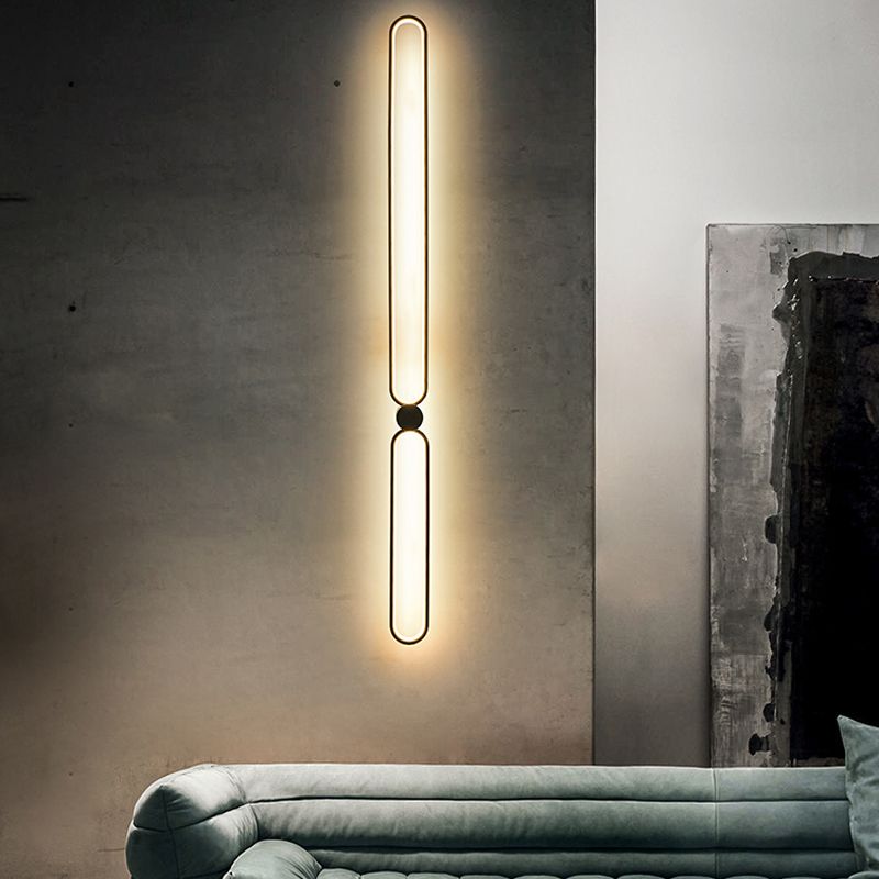 Linear Shape Metal Wall Mount Light Modern Style 2-Lights Wall Light Sconce in Black