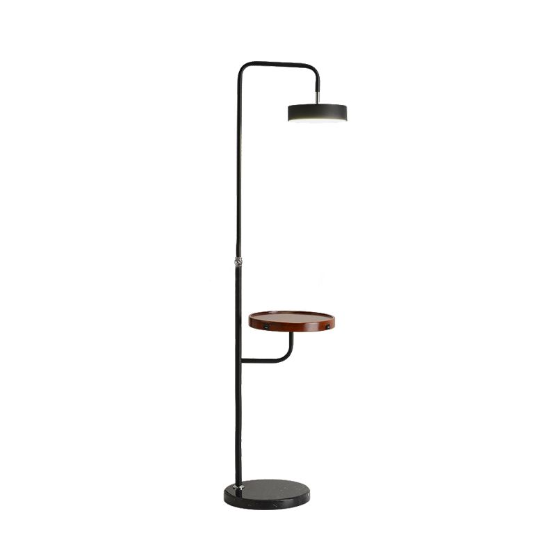 Runde Metallbodentischbeleuchtung minimalistische LED Weiße/schwarze Standardlampe mit abgewinkeltem Arm für Schlafzimmer