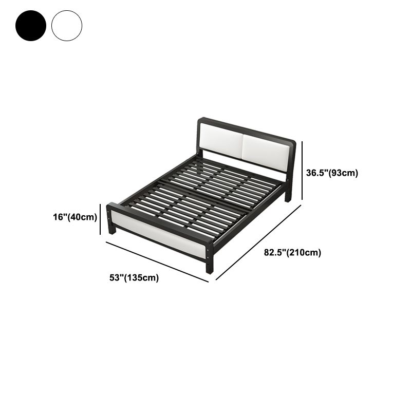 Modern Iron Wire-Grid Bed Frame 36.6" H Black & White Panel Bed with Headboard