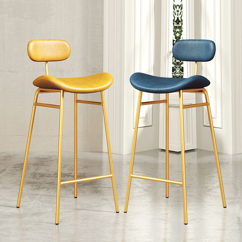 Faux Leather Bar Stools Scandinavian Low Back Armless Barstool with 4 Iron Legs