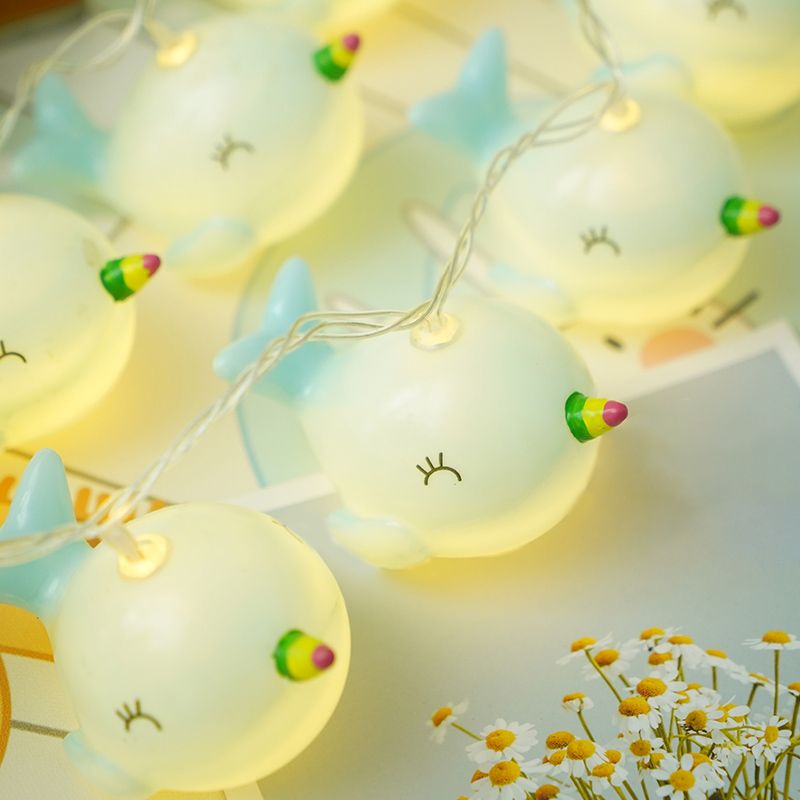 Whale Girls Bedroom Battery String Lamp Plastic Art Decor LED Fairy Lighting in White-Blue