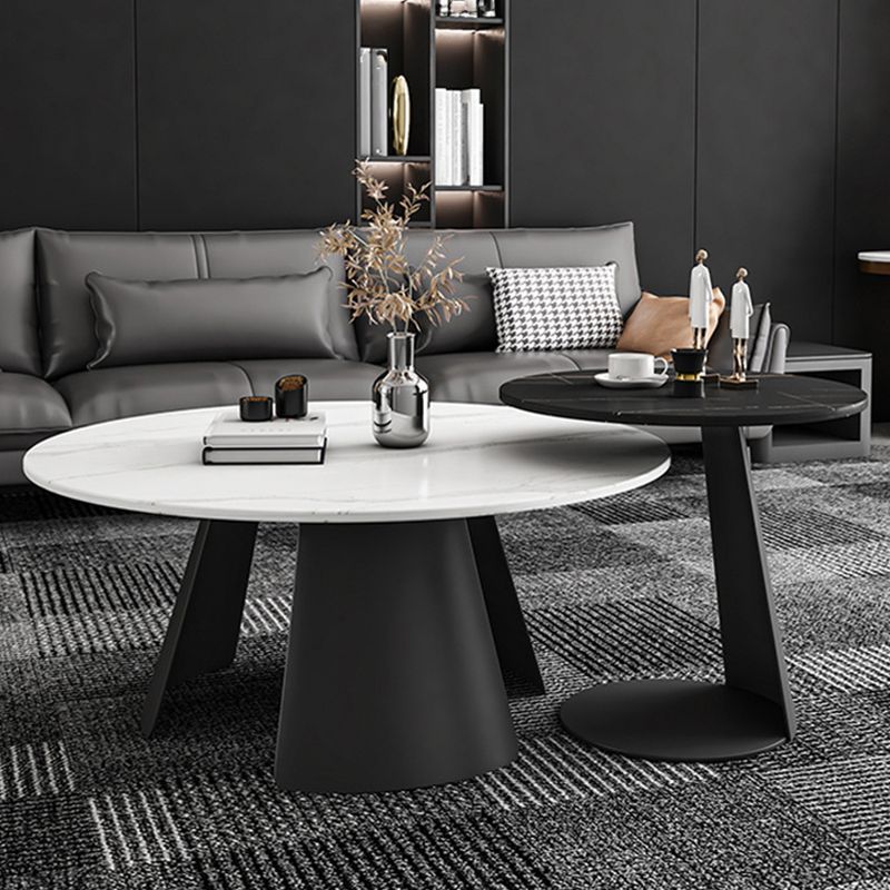 Contemporary Coffee Table Round Faux Marble Cocktail Table