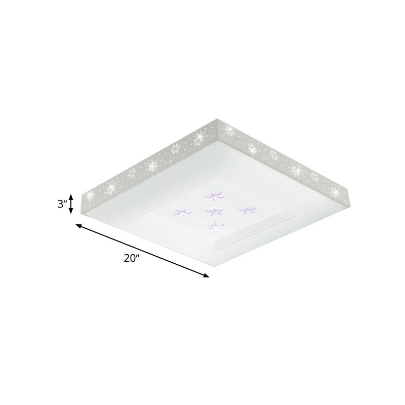 Weiße quadratische Deckenleuchte Modernismus LED Metall Flush Mount in Weiß/Warm/3 Farbe Licht mit Blumenmuster
