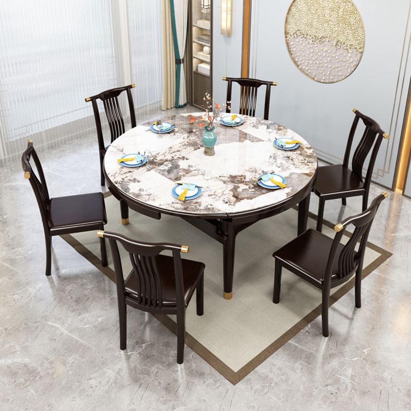 Table à manger de style luxe Table extensible à 4 pieds avec pierre frittée