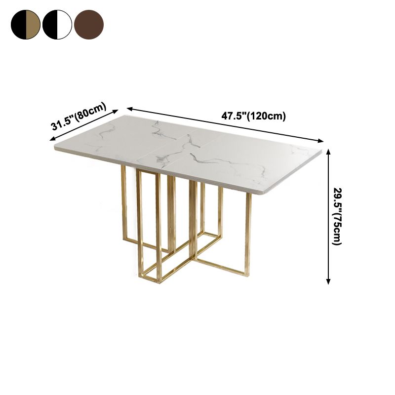 Foldable Artificial Wooden Top Dining Table Extendable Rectangle Table with Trestle Base