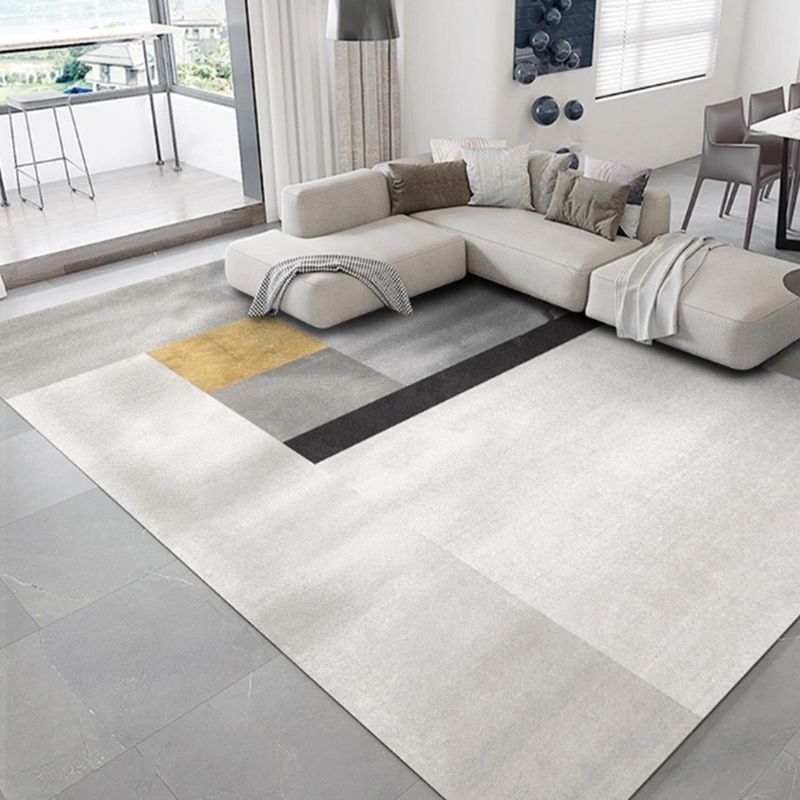 Minimalist Gray Tone Geometric Print Indoor Rug Polyester Anti-Slip Carpet for Living Room