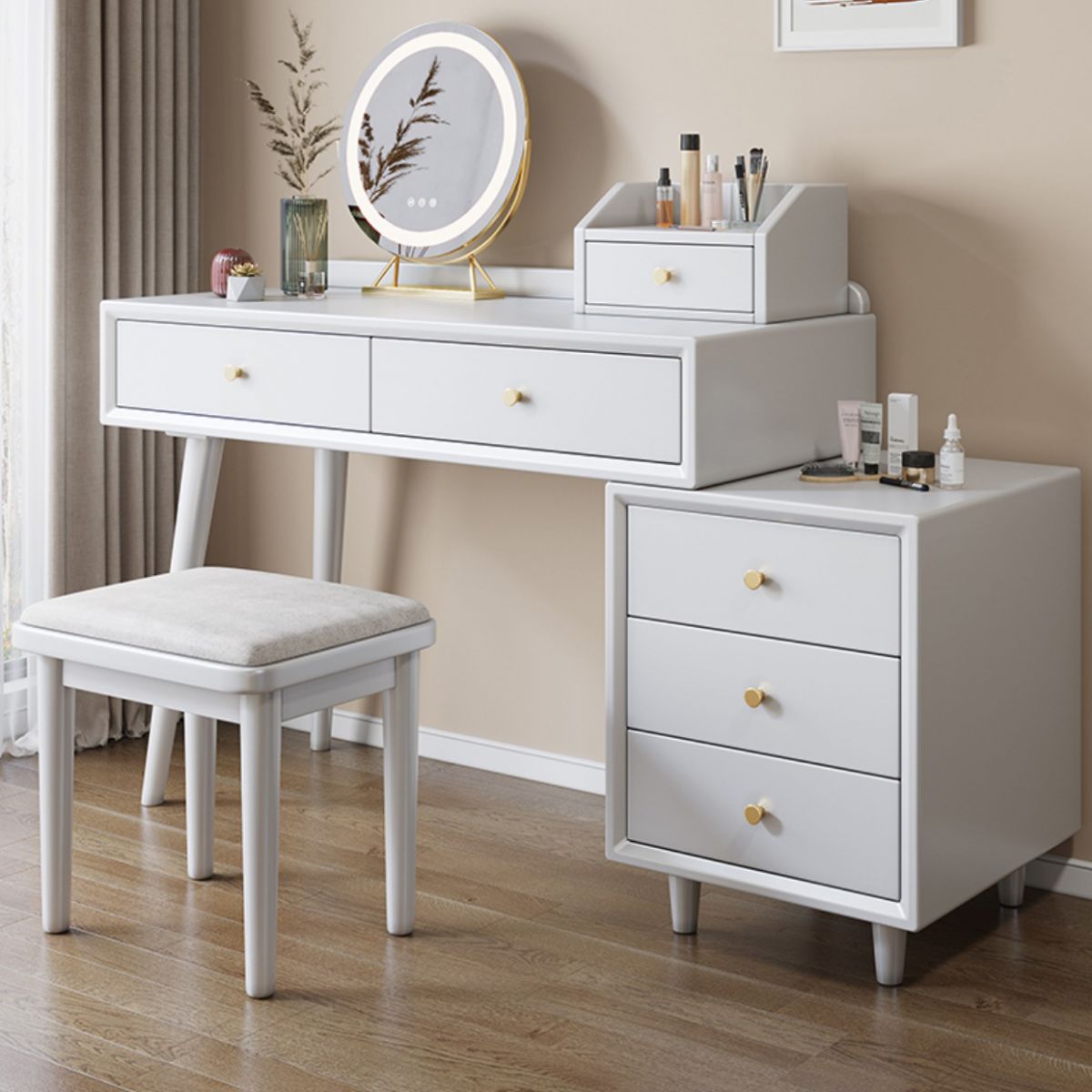 ScandinavianSolid Wood Table Makeup Vanity with Mirror and Drawers