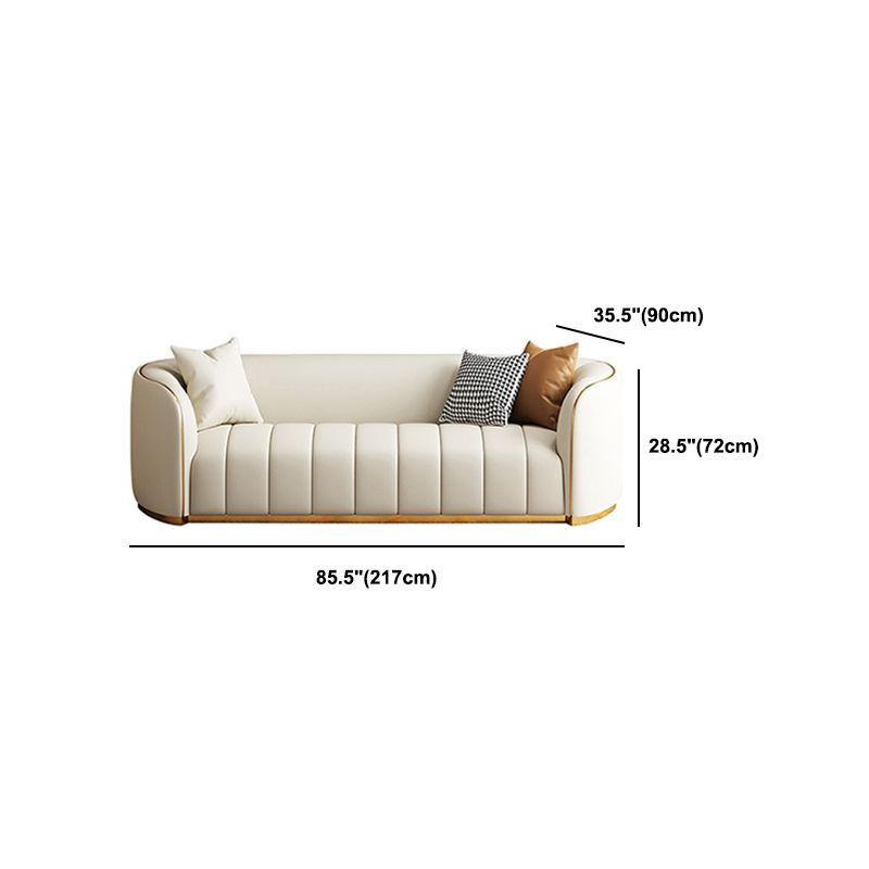 Genuine Leather Sofa Contemporary Simple Sloped Arm Sofa in Beige