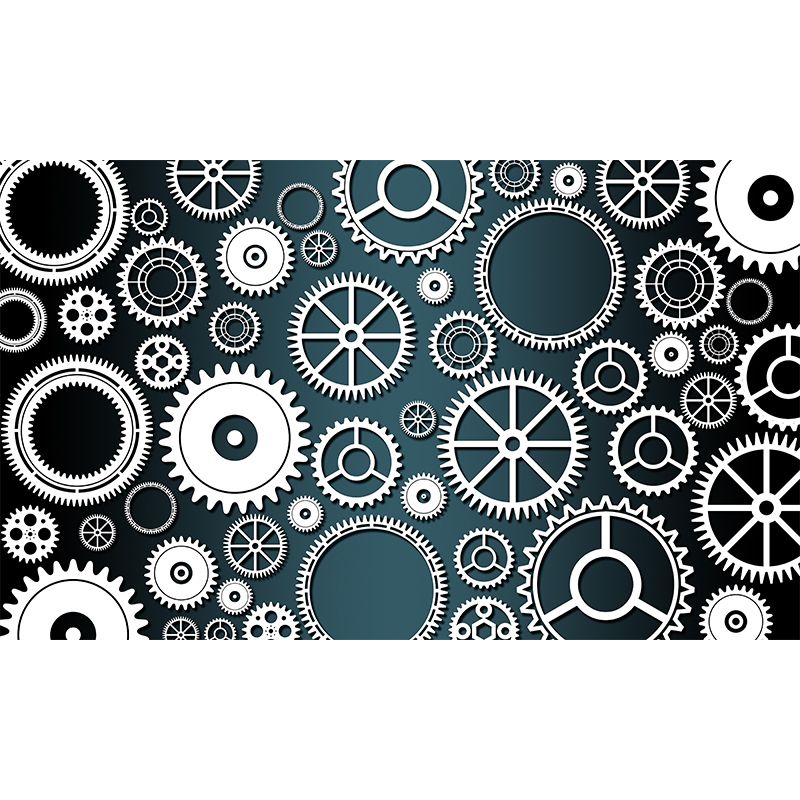Industrial Metal Gears Mural Illustration Moisture Resistant for Decoration