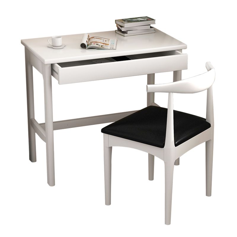 H-shaped Base Office Desk Modern Bedroom Solid Wood Task Desk with Drawer