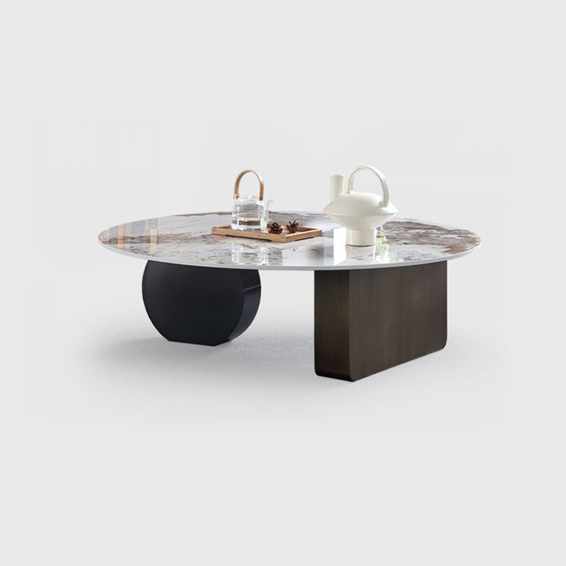 Marble White Rectangular Coffee Table Modern Round Cocktail Table