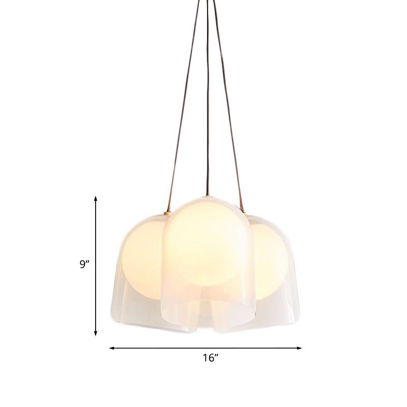 Bell Multi Pendant Light Modern White Glass 3 Lights Living Room Hanging Ceiling Lamp in Gold