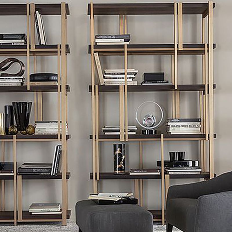 Urban Bookshelf Gold Metal Open Back Shelf Bookcase with Shelves for Living Room