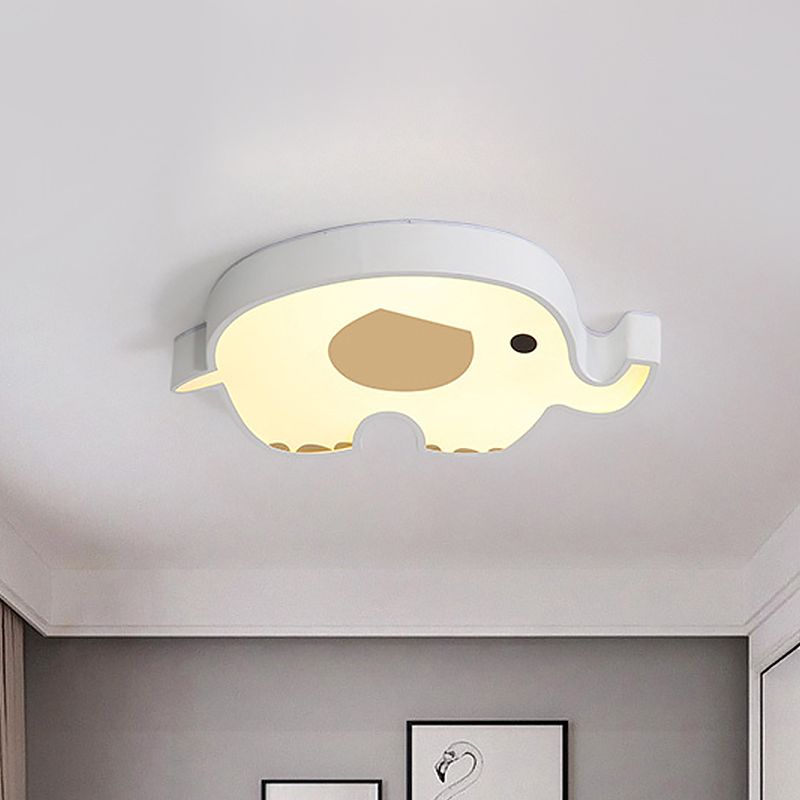 Lámpara LED empotrada para dormitorio, lámpara de techo blanca para niños con pantalla acrílica de elefante, luz cálida/blanca/natural