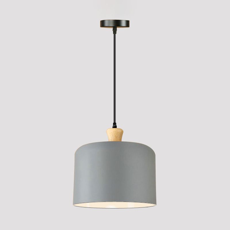 Modern Drum Shaped Pendant Lamp Metal 1 Light Dining Room Suspension Light in Grey