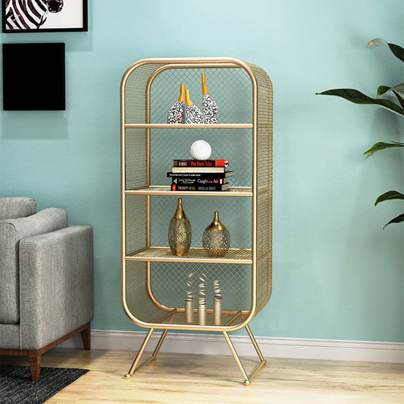 Glam Antique Finish Shelf Bookcase Standard Metal Bookshelf with Shelves