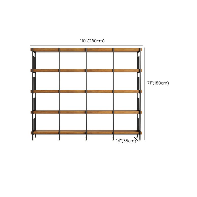 Contemporary Metal Open Back Bookshelf Solid Wood Bookcase for Office