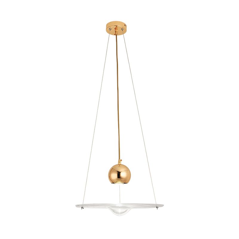 Lámpara de colgante de disco de vidrio transparente Café de comedor 1 luz colgante moderna en oro